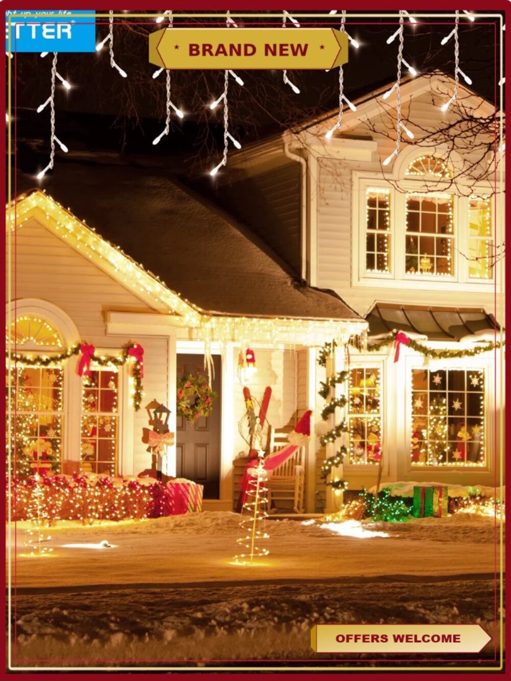 33ft Icicle String Lights 360 LED 8 Modes Indoor Outdoor Holiday